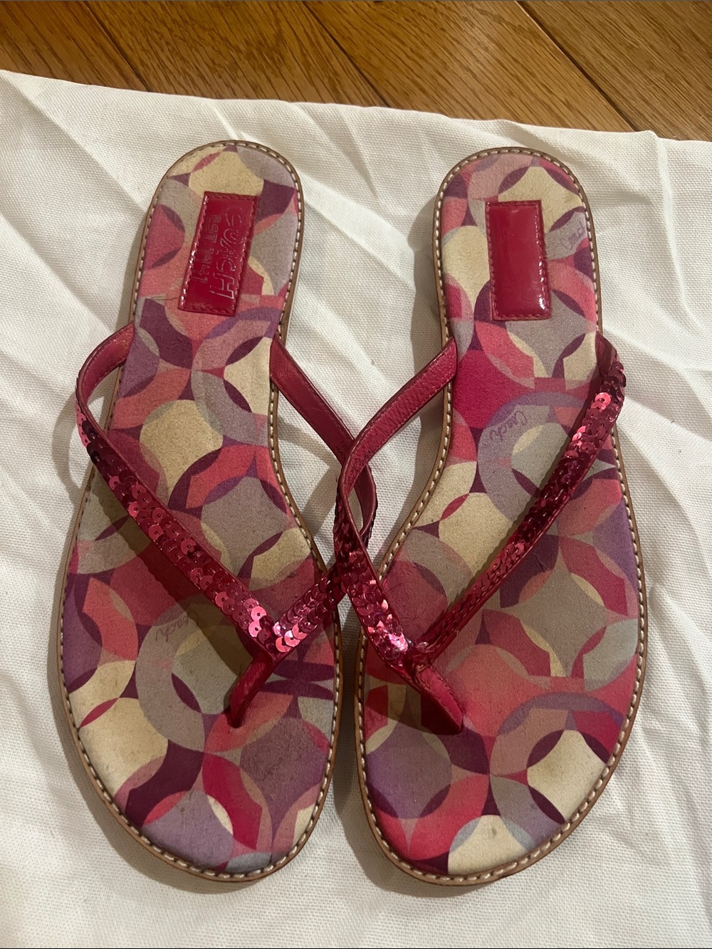 Coach Pink Sequin Strap Patterned Women’s Sandals